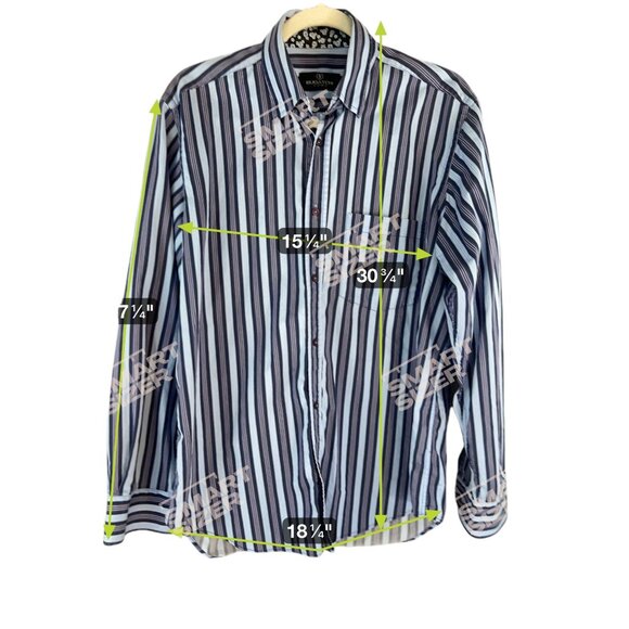 Bugatchi Uomo Mens Striped Long Sleeve Button-Up Shirt M Cotton Navy  Nautical - Picture 5 of 10